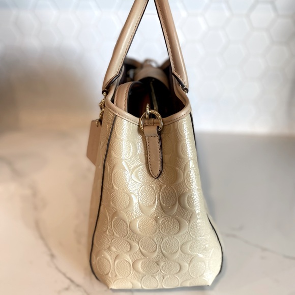 NWOT Coach Signature Platinum Patent Leather Small Margot Embossed Satchel - Picture 7 of 15